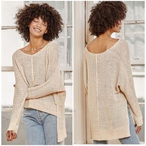Lulus Write Me a Poem Beige Loose Knit Oversized Beachy Sweater Size Small